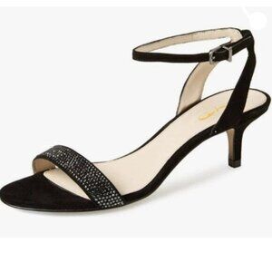 XYD Women Open Toe Ankle Strap Sandals Kitten Heel Rhinestones Studded Buckle